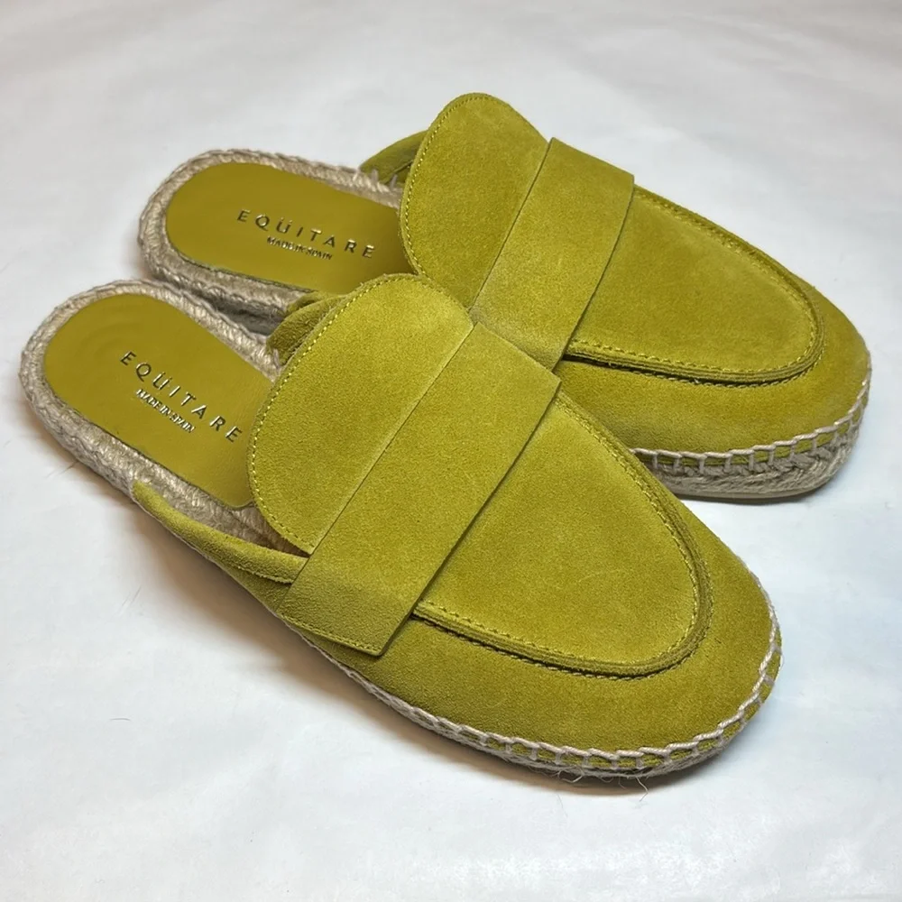 Equitare NWOB Leather Slip-On Espadrille Lime Green Mules EU Size 36, US Size 6